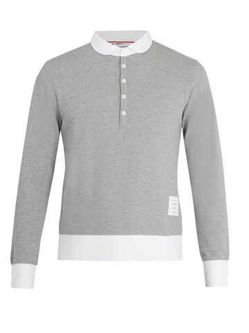 ÁO POLO THOM BROWNE  Long-sleeved cotton-piqué polo shirt