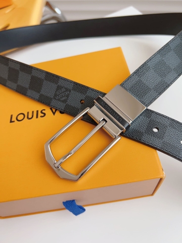 DÂY LƯNG LOUIS VUITTON BLACK SQUARE MONOGRAM DAMIER LEATHER Khóa bạc