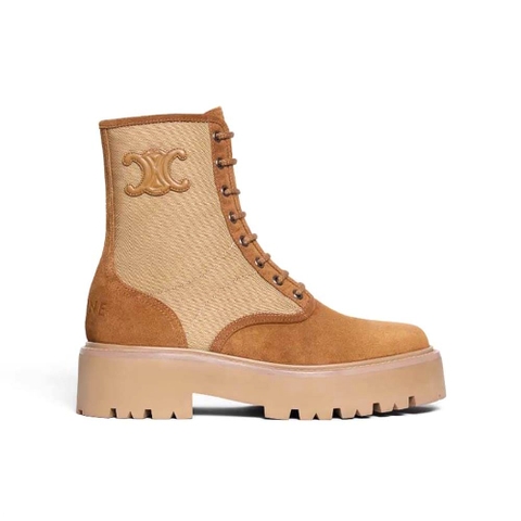 GIÀY Celine Women Bulky Lace-up Boot with Triomphe in Nylon & Suede Calfskin