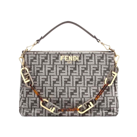 TÚI FENDI Women O’Lock Zip Dark Grey Tapestry Fabric Bag