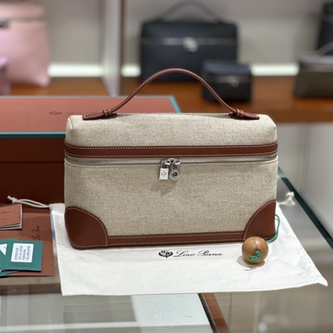 TÚI Loro Piana Women Extra Pocket L27 in Canvas and Leather màu nâu