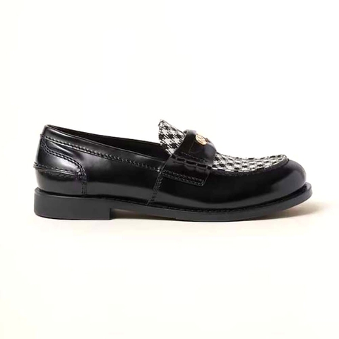 GIÀY Miu Miu Women Brushed Leather and Gingham Check Fabric Loafers