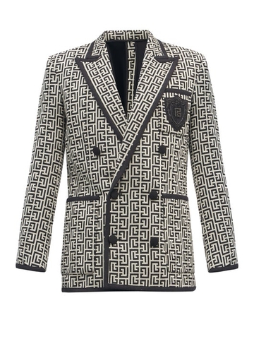 ÁO BALMAIN Zardozi-crest monogram cotton-hopsack blazer