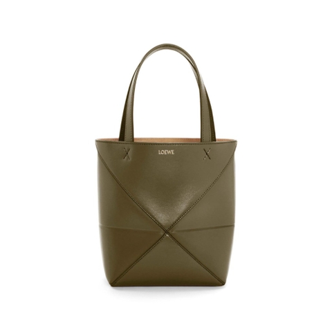 Túi LOEWE Mini Puzzle Fold Tote in shiny calfskin olive