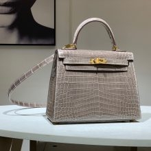 TÚI HERMES Kelly 25cm crocodile leather gray