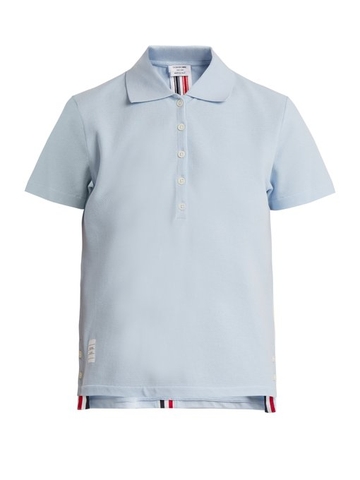 ÁO POLO THOM BROWNE  Striped-detail cotton-piqué polo shirt