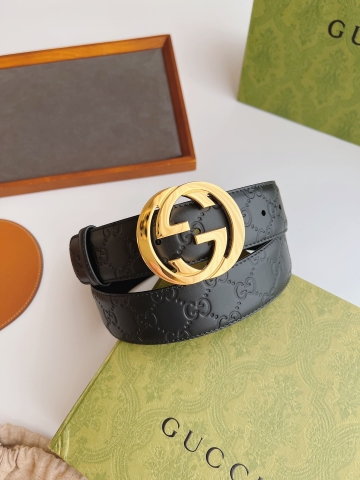 DÂY LƯNG GUCCI GG BLACK CALFSKIN LEATHER Khóa vàng