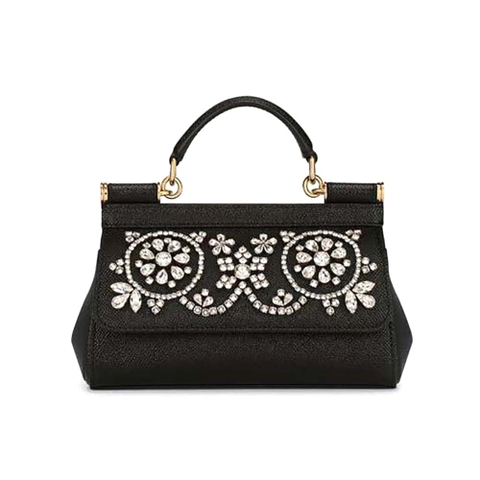 TÚI Dolce Gabbana D&G Women Small Calfskin Sicily Bag with Rhinestones