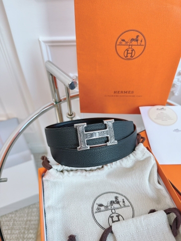 DÂY LƯNG HERMES H BLACK BLUE Togo leather hai mặt khóa bạc