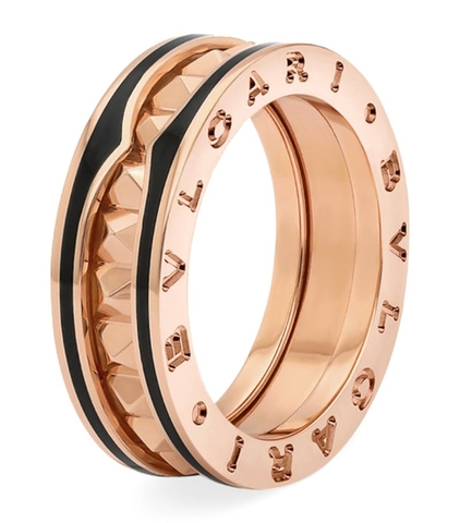 Nhẫn BVLGARI Rose Gold and Black Ceramic B.zero1 Rock One-Band Ring vàng hồng18K