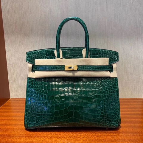 TÚI HERMES Birkin 30CM da cá sấu nam mỹ xanh emerald platinum hardware