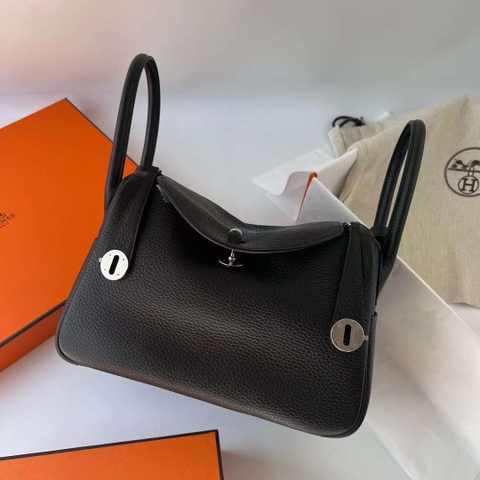 Túi Hermes Lindy Clemence Black Silver Hardware Handmade khâu tay 19cm