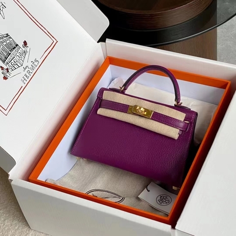 Túi Hermes Mini Kelly Amethyste  Epsom 19CM Handmade khâu tay(Giá liên hệ)