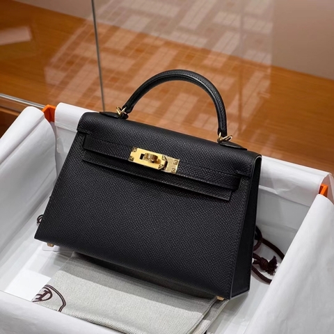 Túi Hermes Mini Kelly Noir Epsom 19CM Handmade khâu tay(Giá liên hệ)