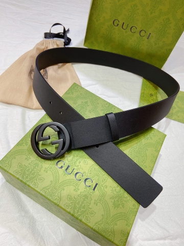 DÂY LƯNG GUCCI GG BLACK CALFSKIN LEATHER Khóa đen