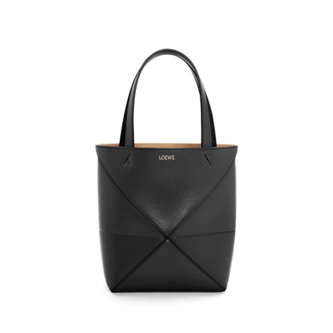 Túi LOEWE Mini Puzzle Fold Tote in shiny calfskin black