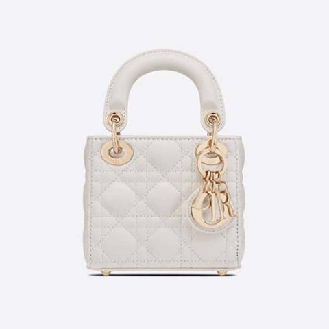 TÚI Dior Women Micro Lady Dior Bag Latte Cannage Lambskin