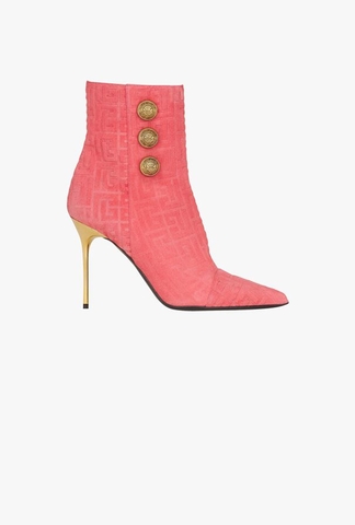 GIÀY BALMAIN Fuchsia pink debossed suede Roni ankle boots with Balmain monogram