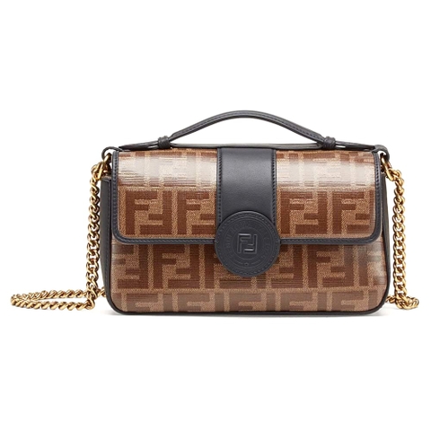 TÚI Fendi Women Double F Small Brown Leather and Fabric Bag