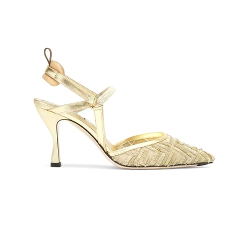 GIÀY Fendi Women Colibrì Lite Gold Mesh High-Heeled Slingbacks
