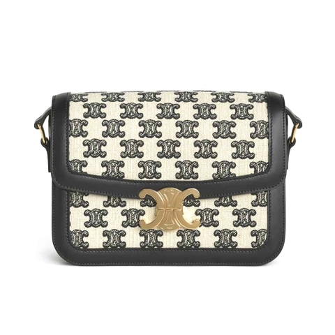 TÚI Celine Women Medium Triomphe Bag in Textile with Triomphe Embroidery and Calfskin