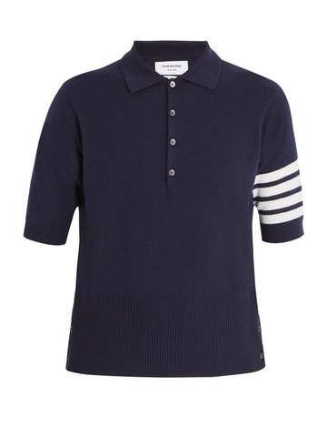 ÁO POLO THOM BROWNE  Striped-sleeve cashmere polo shirt
