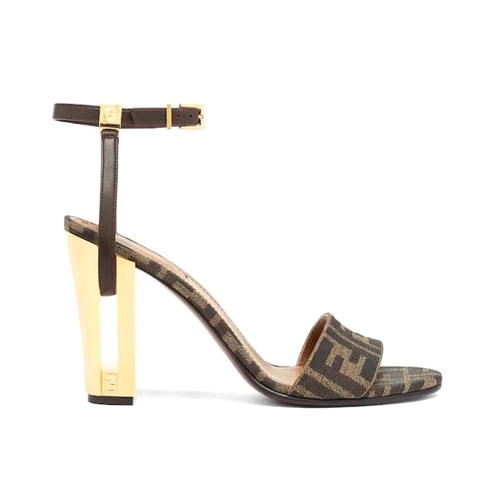 GIÀY Fendi Women Delfina Brown Fabric High-heeled Sandals