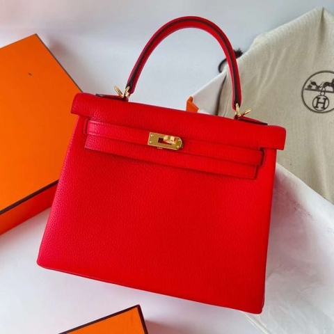 Túi Hermes Kelly Togo Bright Red Gold Hardware Handmade khâu tay 25cm