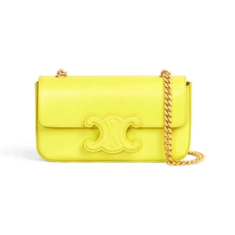 TÚI Celine Women Chain Shoulder Bag Cuir Triomphe in Shiny Calfskin-Yellow