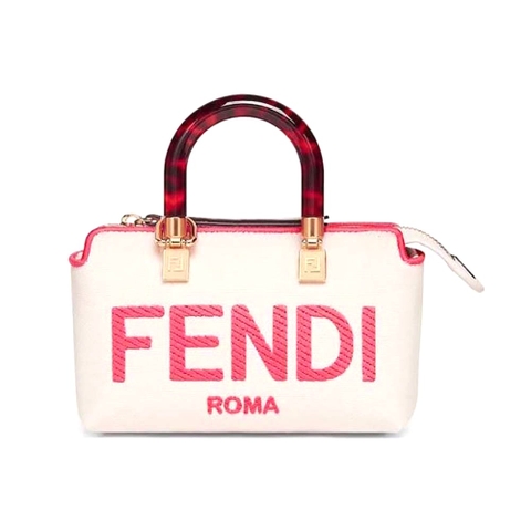 TÚI Fendi Women By The Way Mini Beige Canvas Small Boston Bag