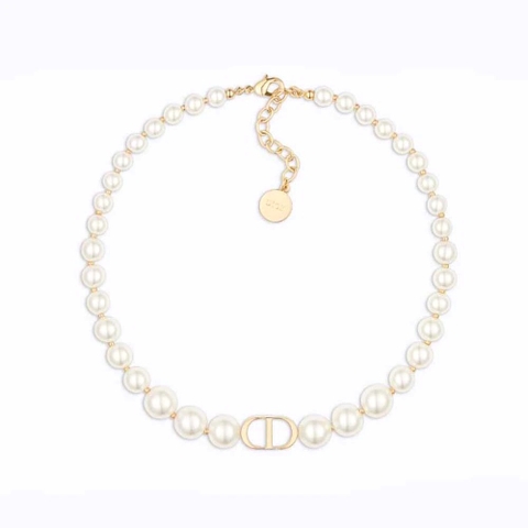 Vòng cổ Dior 30 Montaigne Choker Gold-Finish Metal and White Resin Pearls