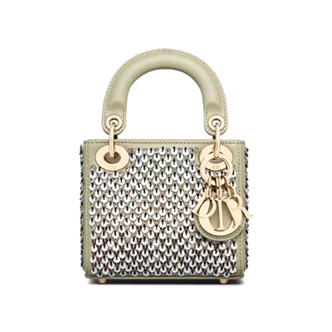 TÚI Dior Women Micro Lady Dior Bag Sage Green Embroidered Calfskin with Multicolor Sequins
