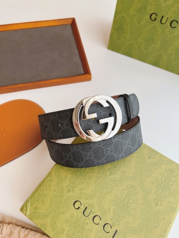 DÂY LƯNG GUCCI GG BLACK CANVAS LEATHER Khóa bạc