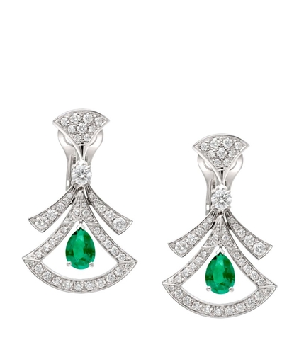Bông tai BVLGARI White Gold, Diamond and Emerald Divas’ Dream Openwork Earrings vàng trắng 18K