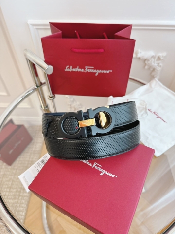 DÂY LƯNG Salvatore Ferragamo Adjustable Gancini Belt Khóa vàng đen
