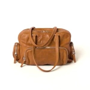 Túi Miu Miu Women Nappa Leather Top-handle Bag with Embossed Lettering Logo-Brown
