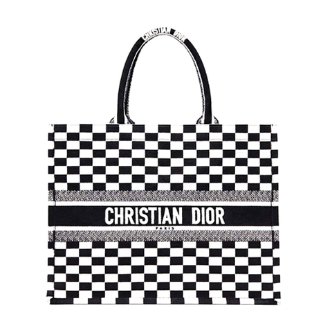 Túi Dior Book Tote Bag in Black and White Embroidered Canvas