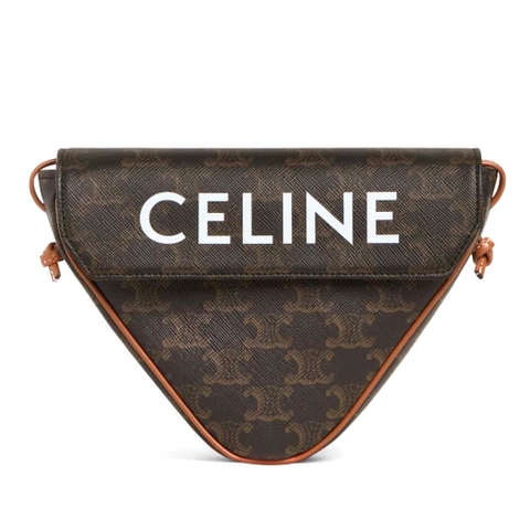 TÚI Celine Women Triangle Bag in Triomphe Canvas-Brown