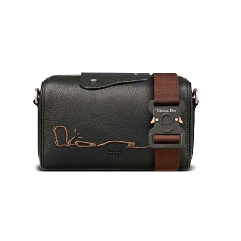 TÚI DIOR Lingot 22 Cactus Jack Dior Bag Black Grained Calfskin with Embroidered Signature