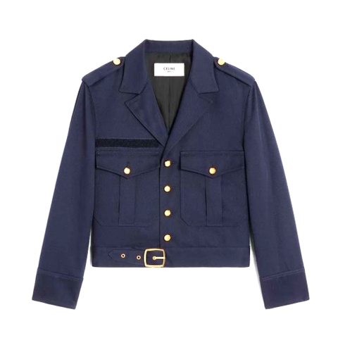 ÁO CELINE Cropped Saharienne Jacket in Diagonal Wool
