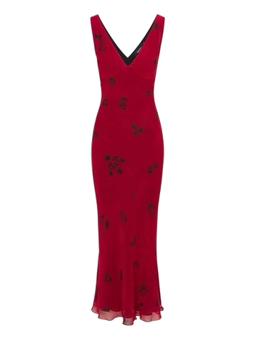 ĐẦM HAI DÂY REALISATION CHẤM BI V NECK LONG DRESS High Classy