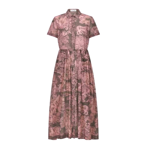 VÁY Dior Women Dioriviera Mid-length Shirt Dress Gray and Pink Cotton Muslin
