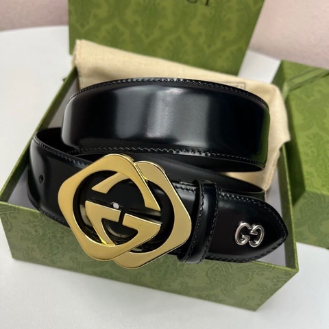 DÂY LƯNG GUCCI GG BLACK CALFSKIN LEATHER Khóa vàng