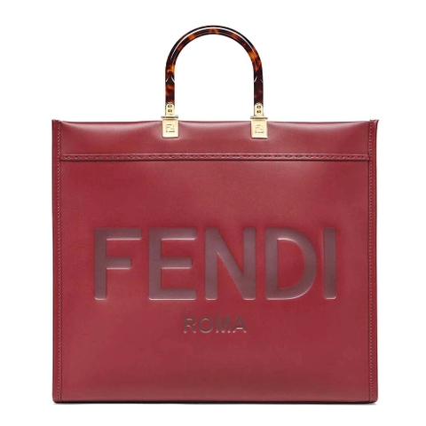 TÚI Fendi Women Sunshine Shopper Burgundy Leather Shopper-Maroon