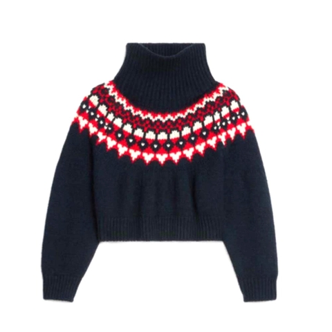 ÁO Celine Women High-Neck Sweater in Fair Isle Cashmere