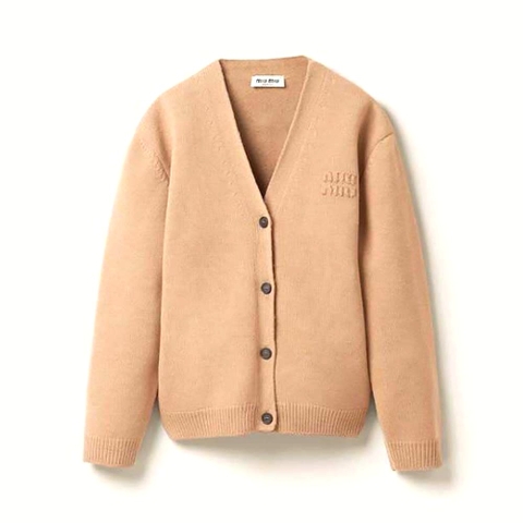 ÁO Miu Miu Women Wool and Nylon Knit Cardigan-Beige