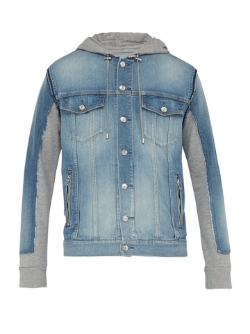 ÁO BALMAIN  Contrast-panel hooded denim jacket