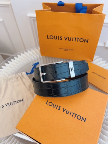 DÂY LƯNG LOUIS VUITTON BLACK CROCODILE LEATHER Da cá sấu khóa bạc