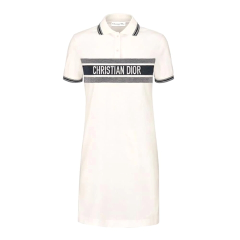 Váy Dior Women Dioriviera Polo Shirt Dress White and Navy Blue Cotton Jersey