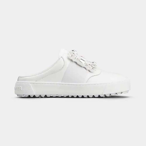 GIÀY Roger Vivier Women Very Vivier Strass Buckle Mules in Leather-White
